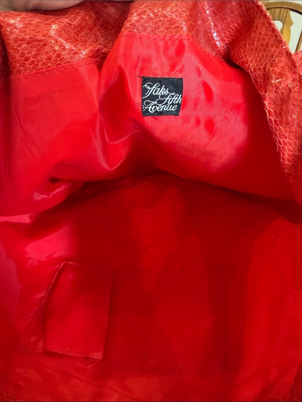 Saks Fifth Avenue Red Snake print tote bag